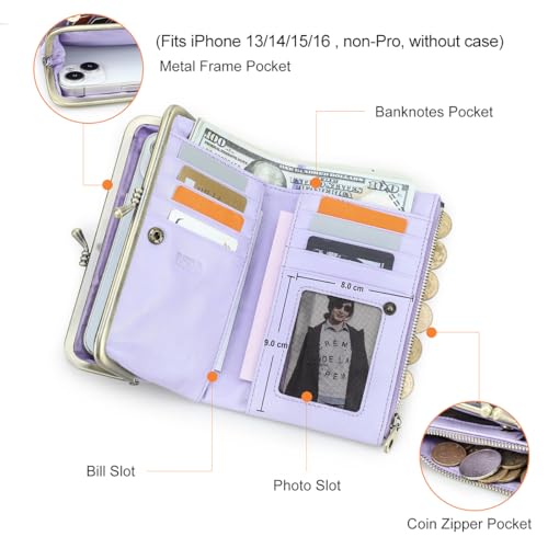 CONTACTS Full Grain Goat Leather Kiss Lock Wallet for Women Vintage Clutch Wallet with Rfid Blocking Zipper Coin Purse (Purple) - color: Purple
