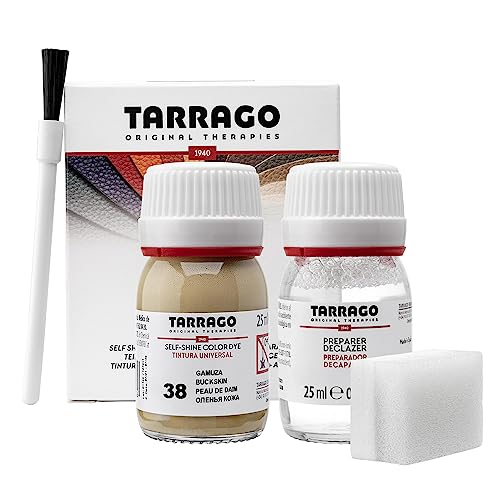 Tarrago Leather Dye Kit with Deglazer and Applicator - Restore & Recolor Shoes, Boots, Purses, Wallets, Jackets, and Furniture - Rich Pigment - 25mL - color: Buckskin Brown #38