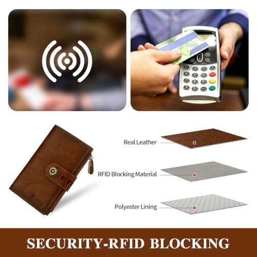 Full Real Leather Trifold Wallet for Women With RFID Blocking - color: a1-brown