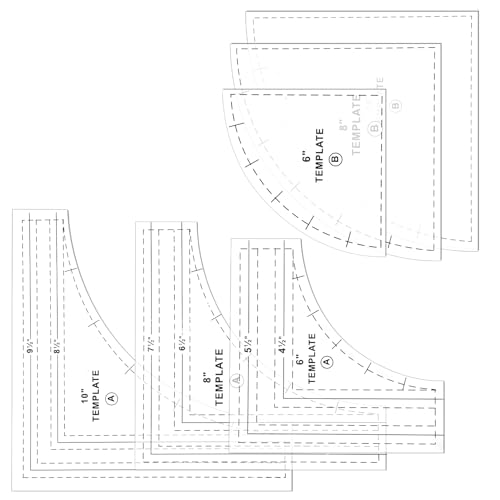 3 Set Drunkards Path Quilting Templates10 '' 8 '' 6 '' Large Quilting Rulers and Templates for Cutting Patterns with 1/4" Seam Allowance Supplies for DIY Craft(Clear)
