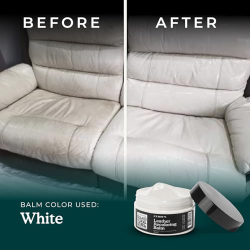 Clyde's™ Leather Company Leather Recoloring Balm – Color Restore & Scratch Repair Kit for Faded Leather Furniture, Car Seats, Sofa & Vinyl | 23 Colors | Non-Toxic Dye - color: White, size: 50ML