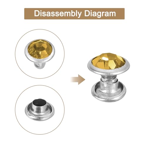 uxcell 60 Sets Rhinestone Rivets, 8mm Leather Rivets Crystal Rivets Stud Rapid Double Cap Rivets for DIY Leather Craft Fabric Clothes Belt Bags, Yellow - color: Yellow, size: 8mm