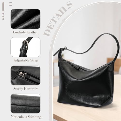 Genuine Leather Hobo Bags for Women Slouchy Shoulder Purses Crossbody Handbags with Adjustable Strap for Work Casual | Shoulder Bag - color: Black