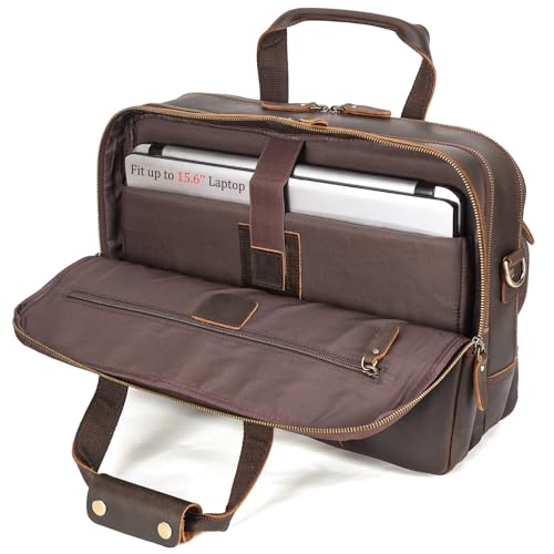 Polare X-Large 18" Full Grain Leather Briefcase For Men Business Travel Case Messenger Bag Fits 17.3" Laptop - color: Brown (Large 17'')