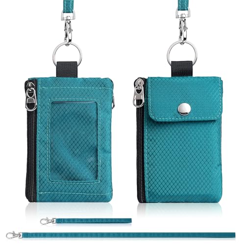 Artpaxy Minimalist Wallet For Mens Womens, Keychain RFID Blocking Zipper Small Wallet with ID Window 2 Lanyards,Water Resistant Travel Cash Card Coin Case Boys Girls - color: Dark green