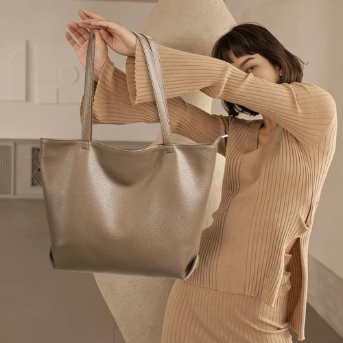 WLLWOO Soft Vegan Leather Tote Bag for Women Large Hobo Zipper Purse | Casual Shoulder Handbags Carryall for Work Daily Weekender Travel Commute - color: Camel