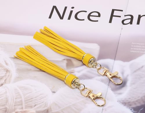 Penta Angel 2Pcs 5.9'' Large PU Leather Tassel with Lobster Swivel Keychain Pendant for Handbag Backpack Jewelry Making (Yellow) - color: Yellow