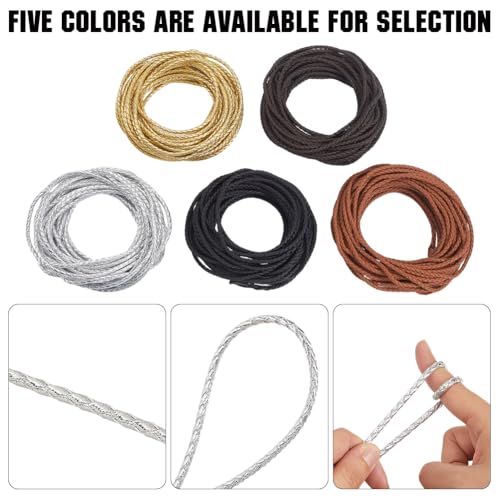 GORGECRAFT 10m Round Braided Leather Cords 4mm Bolo Tie Strings Silver Faux Leather Necklace Cord Metallic Braiding PU Leatherette Rope Beading Threads for Bracelet Keychain Jewelry Making DIY Crafts - color: Silver, size: 4mm*10m