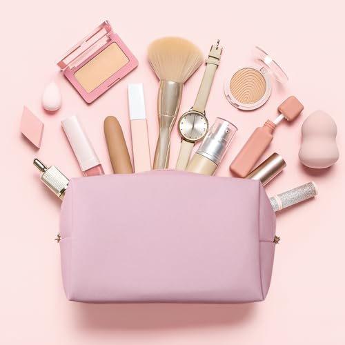 Kigeli Leather Makeup Bag PU Leather Cosmetic Pouch Wide-open Waterproof Toiletry Organizer with Dividers Travel Bag Birthday Valentine's Day Gifts for Women Friend Sister Daughter BFF(Pink) - color: Pink