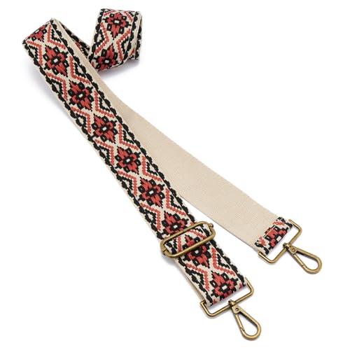 ZOOEASS Bronze Buckles Purse Strap, 2" Wide Crossbody Handbag Strap Adjustable Replacement Shoulder Strap Vintage Embroidery - color: 5cm-color4
