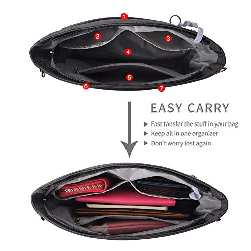 Vercord Expandable Nylon Handbag Purse Organizer Insert Liner Shaper Bag in Bag Dark Grey Medium - color: Dark Grey, size: Medium