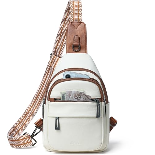 Leresas 7L Sling Bag for Women Crossbody Bag Sling Purse Fanny Packs Vegan Leather Chest Bag Trendy Handbag Travel Anti Theft - color: Beige