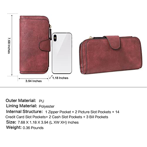CLUCI RFID Wallet for Women Bifold Wallet with ID Window | Multiple Card Holder, Gifts for Women Birthday - color: 2 Two-toned Wine Red