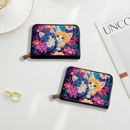Santiway DIY Diamond Art Painting Kit - PU Leather Credit Card Holder Wallet & Coin Purse with Cat Pattern, Zipper Organizer 4.33x3.14in for Adults - style: Cat