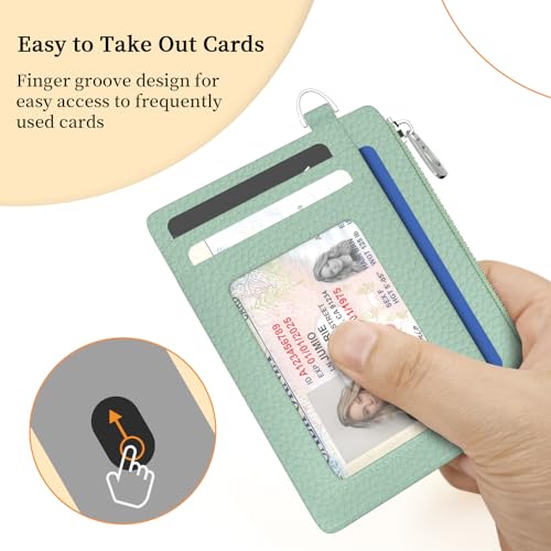 Hancynir Minimalist Small Wallet Women Credit Card Holder, RFID Slim | Zipper Pocket Wallet, Thin Travel Coin Purse, Ladies Women Gifts, Cute Card Case, 6 Card Slots, ID Window, PU Leather - color: 1- Lichee GR
