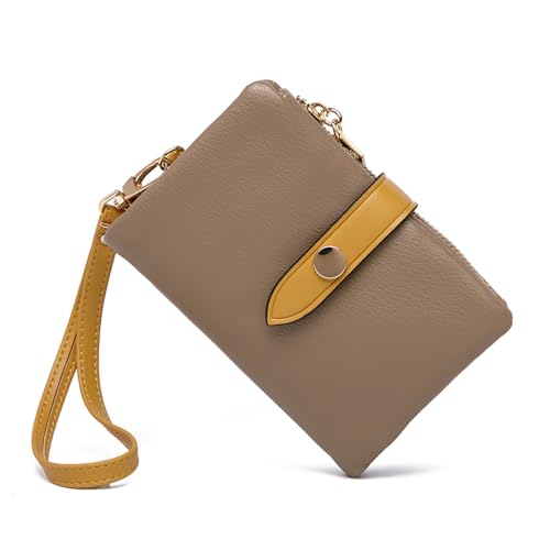 TPKUENL Wallets for Women Small Bifold Rfid Leather Zipper Coin Pocket Wrist Strap(Khaki) - color: Khaki