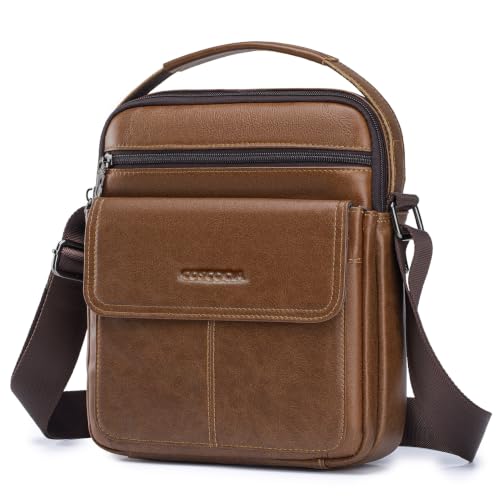Men's Leather Crossbody Shoulder Bag - Messenger Satchel Travel Handbag - color: Brown-b