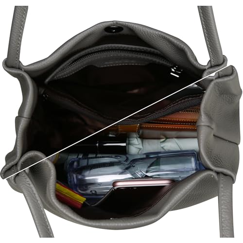 Iswee Soft Leather Tote Bucket Bag Hobo Shoulder Purse and Handbags Women | Large Size Roomy Pocketbooks Ladies Bag Everyday Bag Casual Work Travel Designer Hand Bag - color: Grey-lichee