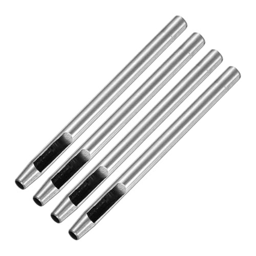 4.5MM Leather Hole Punch Tool [4PCS] - Metal Round Belt Hole Puncher Use for Leather Working & Belts & Watch Band & Paper & Plastic - [Silver Tone] Round Hollow Tools - size: 4.5mm