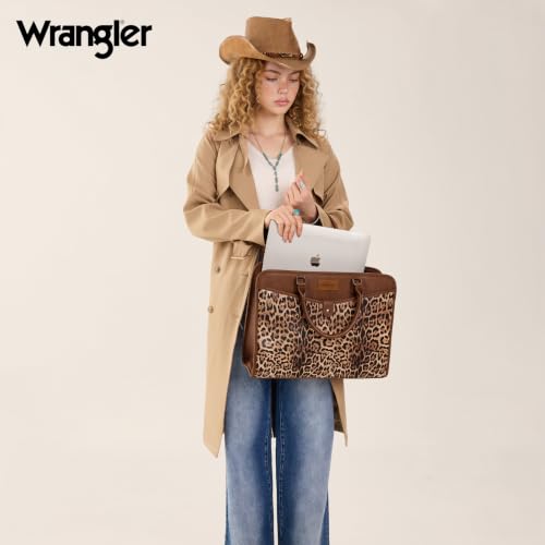 Wrangler Laptop Tote Bag for Women Fits 15.6 In Laptop for Travel and Work | Multi-compartment Organizer, Detachable Adjustable Shoulder Strap, Scratch-resistant Waterproof，Metal Feet on the Base - color: Leopard-print