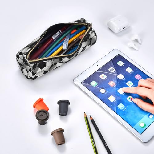 OSAM SPACE Leather Pencil Case Round Pencil Bag Football Skin Pen Organizer Holder Portable Zipper Pouch Cute School Supplies for Girls Boys Study Office - color: Football Skin
