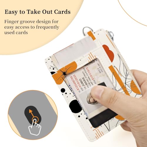 Hancynir Boho Flower Credit Card Holder Slim Wallet Women, RFID Small | Zipper Pocket Wallet, Thin Travel Coin Purse, PU Leather, Minimalist Card Case, 6 Card Slots, ID Window, Ladies Women Gifts - color: Abstract Boho Flower