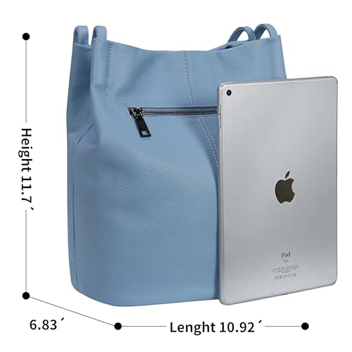 Iswee Soft Leather Tote Bucket Bag Hobo Shoulder Purse and Handbags Women | Large Size Roomy Pocketbooks Ladies Bag Everyday Bag Casual Work Travel Designer Hand Bag - color: Light Blue-lichee