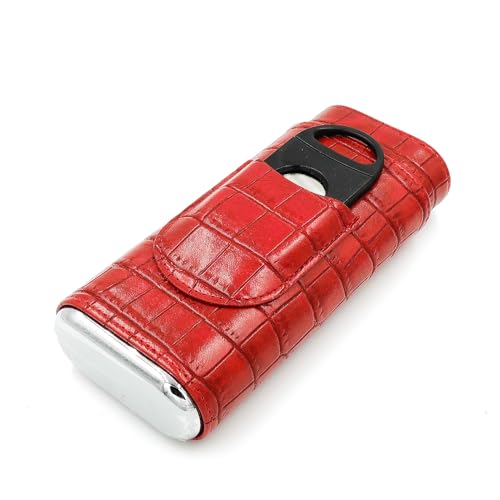 Red Leather Cigar Case with Cigar Cutter for Women | Travel Cigar Pouch & Holder, Brown, Faux Leather - color: red