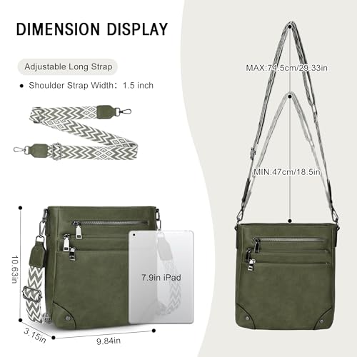 TANTOMI Crossbody Bag for Women PU Leather Travel Purse | Trendy Women's Shoulder Handbags, Comfort Adjustable Wide Strap, Water-Resistant, Multi Pockets for Daily Use & Travel - color: Dark Green