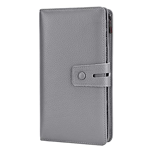 Itslife Womens Wallet,Large Capacity RFID Blocking Leather Wallets Credit Cards Organizer Ladies Wallet with Checkbook Holder - color: Grey blue