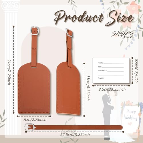 24 Pack Leather Luggage Tag Brown Wedding Favors Bulk Travel Tag - color: Brown