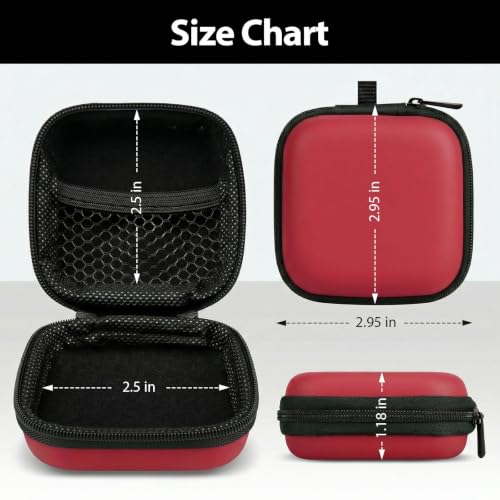 Square Earbud Case with Carabiner, Portable Small Carrying Pouch for Wired/Wireless Earphones, EVA Travel Organizer Box for Charging Cables, USB Flash Drives, SD Cards, Red - color: B91-Red