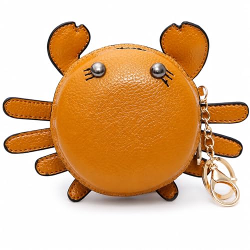 Crab Coin Purse Keychain Bag - Cat Change Pouch Small Cute Wallet Charms - color: A-yellow