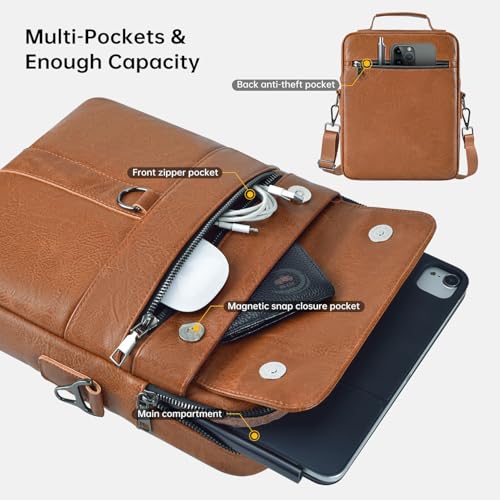 12.9-13 Inch iPad Carrying Leather Bag for 2026 2025 13 inch iPad Air M4 M3 & iPad Pro M4 M5 with Magic Keyboard, iPad Pro 12.9, Travel Shoulder Sleeve Case, Brown - color: Brown, size: 13 Inch