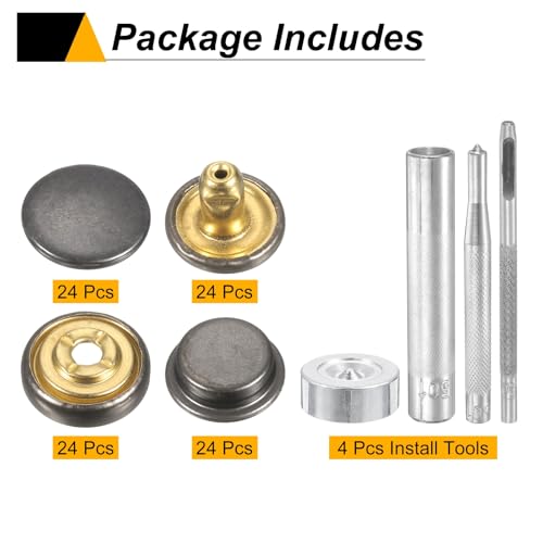 HARFINGTON 24Set Leather Snaps Fasteners Kit 20mm Dia Brass Press-Stud Cap Button 2.95" Length Metal Snap Buttons with 4 Install Tools for Coat Bag Leather Marine Boat Canvas, Gun - color: Gun, size: 20mm