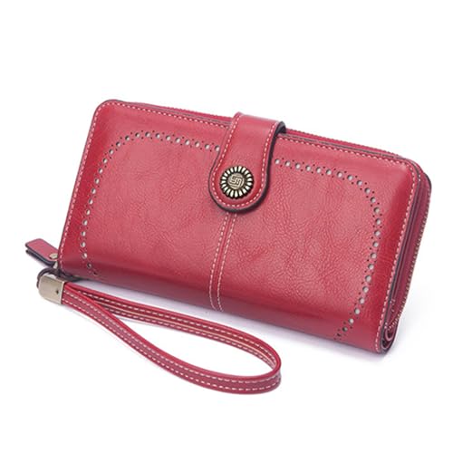 Women Leather Wallet Crossbody Shoulder Bag with Double Zipper and Mobile Phone Purse with Shoulder Strap - color: 665-red