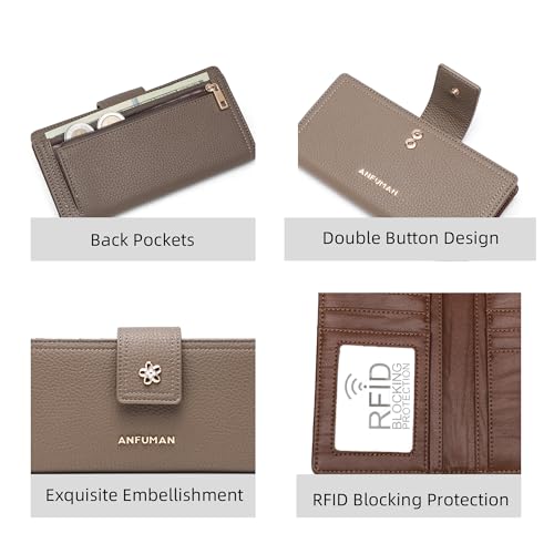 Long Wallets for Women Rfid Blocking Leather Multi Card Holder Wallet Clutch Ladies Wallet Zipper Pocket with ID Window Light Brown - color: Light Brown