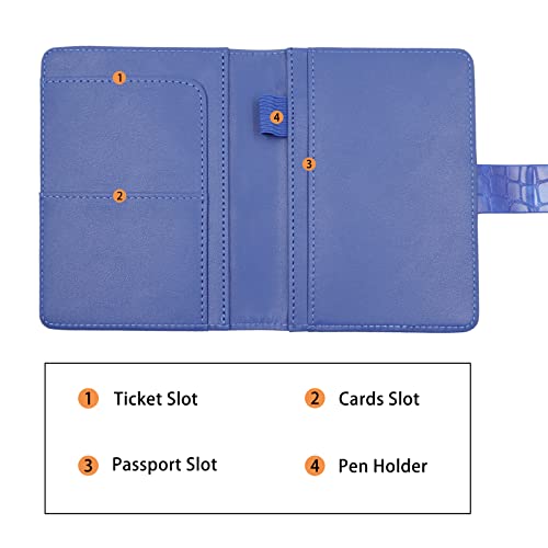 Melsbrinna Premium Leather Passport Holder Covers Case, Waterproof Rfid Blocking Travel Wallet Passport Holder with Pen Holder, Cute Passport Book for Women/Men - color: AK-Stone-blue