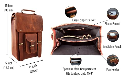 jaald Genuine Leather Messenger Bag Vintage Laptop Crossbody Bag Satchel Man Purse Shoulder Bag for man woman office bag - style: 15 Inches Brown