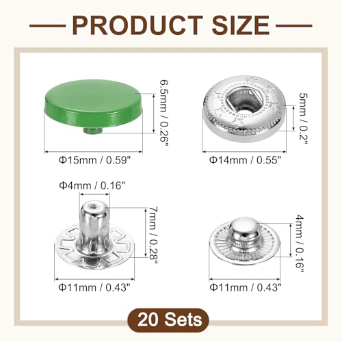 uxcell 20 Set Snap Fasteners, 15mm #831 Zinc Alloy Press Studs Buttons Popper Stud Cap for Clothing Jeans Jackets Leather Sewing Repairing, Grass Green - color: Grass Green, size: 15mm
