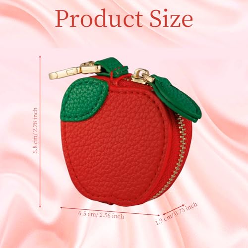 Fruit Coin Purse Bag Charm Keychain, Mini Charm Kawaii Leather Coin Purse Pouch Holder for Airtag Handbag Tote Wallet - color: Apple