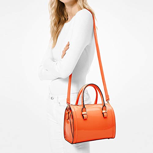 Shiny Patent Faux Leather Handbags Barrel Top Handle Purse Satchel Bag Shoulder Bag for Women - color: Orange