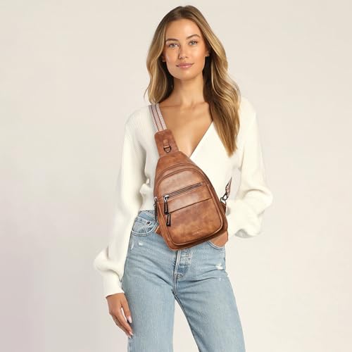 Leresas 7L Sling Bag for Women Crossbody Bag Sling Purse Fanny Packs Vegan Leather Chest Bag Trendy Handbag Travel Anti Theft - color: Brown