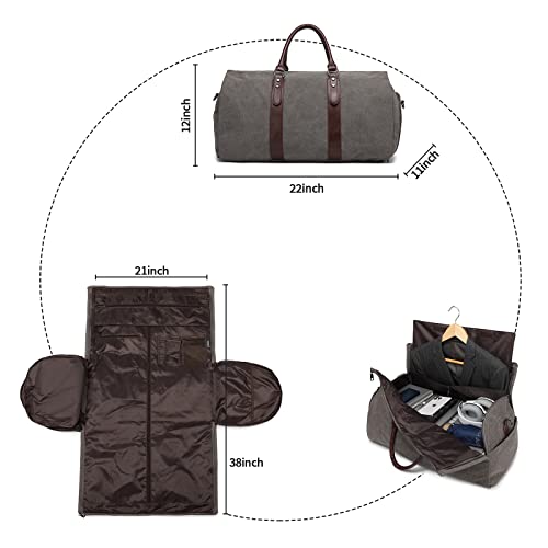 seyfocnia Convertible Travel Garment Bag,Carry on Garment Duffel Bag for Men Women - 2 in 1 Hanging Suitcase Suit Business Travel Bag - color: Grey-backpack
