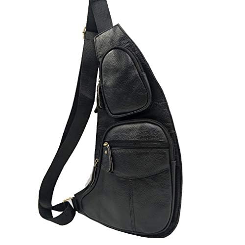 Leather Sling Bag Crossbody Backpack for Men Women Travel Outdoor Sports Hiking Camping Shoulder Chest Day Pack Daypack - color: #02black(s)