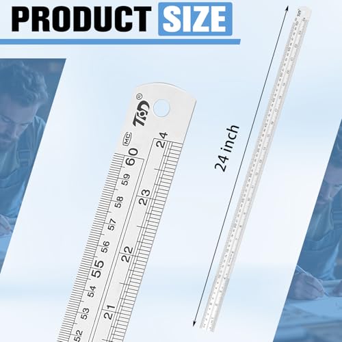 6 Pcs 24 Inch Metal Straight Edge Rulers, Double Sided Inch/Metric Conversion, Non-Bendable Stainless Steel Rulers for Carpentry, Metalworking, Tailoring & Surveying, Drawing, Office, Home - size: 24 Inch