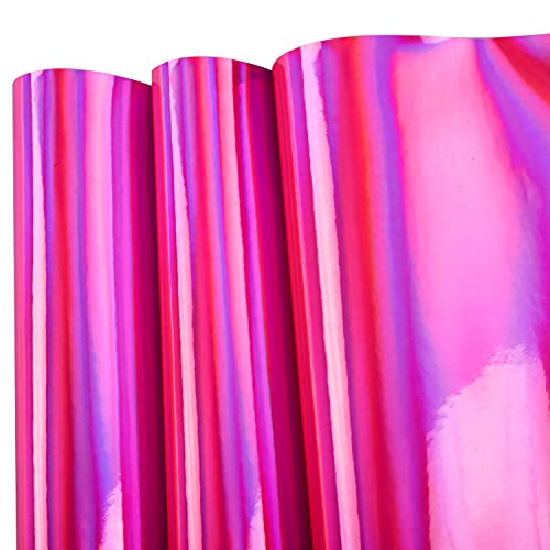 HGUAN Holographic Vinyl Fabric 12"x53"(30cm x 135cm),1roll Faux Leather Sheets are Suitable for Bows,Leather Earrings and Other DIY Craft Items (Dark Pink) - color: Dark Pink