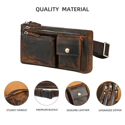 Genuine Leather Hiking Riding Travel Fanny Waist Pack Small Phone Pouch For Men Women FB811-29 (100% Leather-Brown) - color: 100% Leather-811-29 Brown