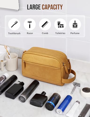 PU Leather Toiletry Bag for Men, Yellow - color: Yellow, size: Medium