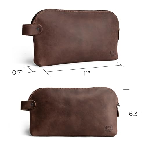 Hide & Drink, Large Rustic All Purpose Utility Bag for Cords & Chargers, Travel Bag, Multi-Purpose Bag, Full Grain Leather - color: Bourbon Brown